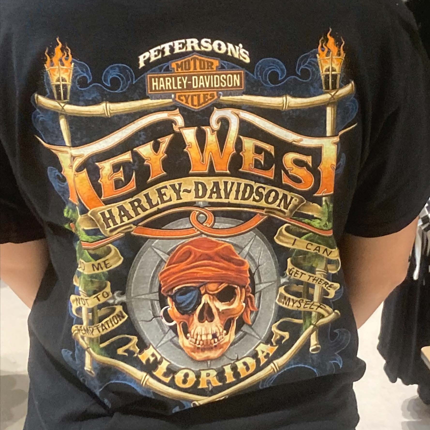 Peterson s Key West Vintage Pirate T Shirt Black Orlando Laconia White Mountain Wildcat and Pocono Mountain Harley Davidson