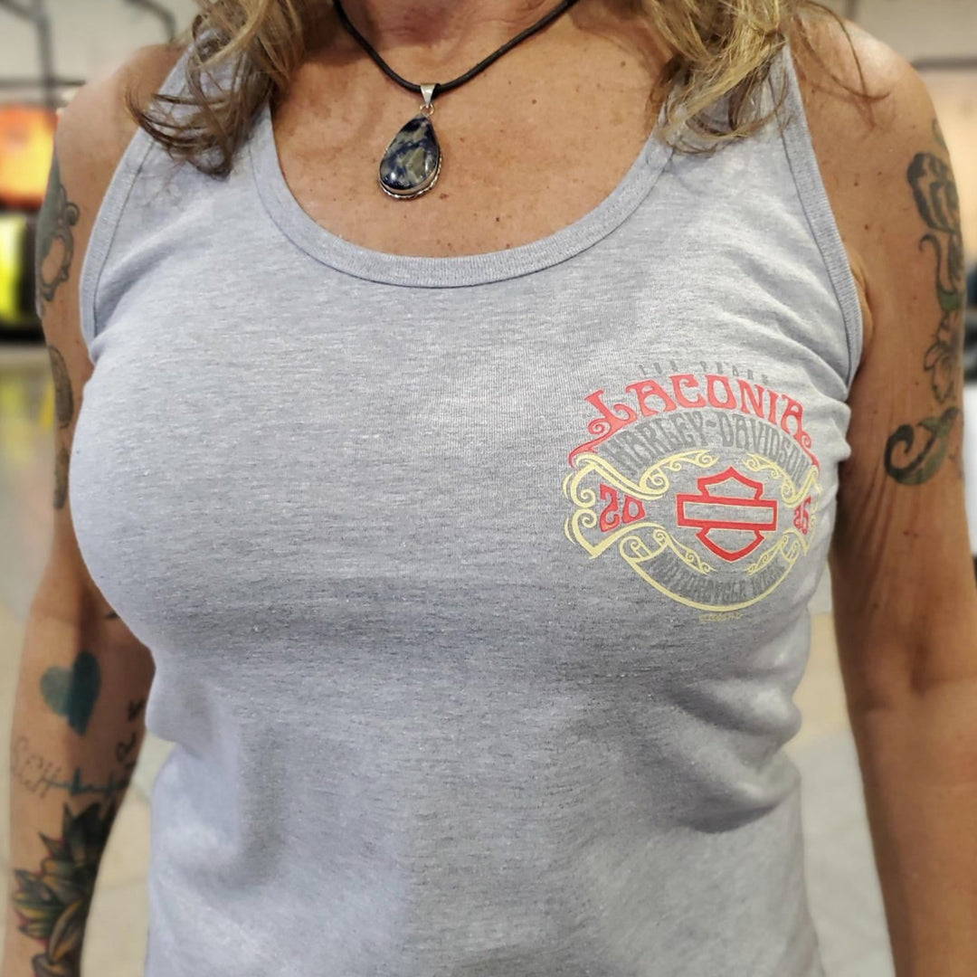 Laconia Motorcycle Week '25 Flourish Women's Tank Top Gray