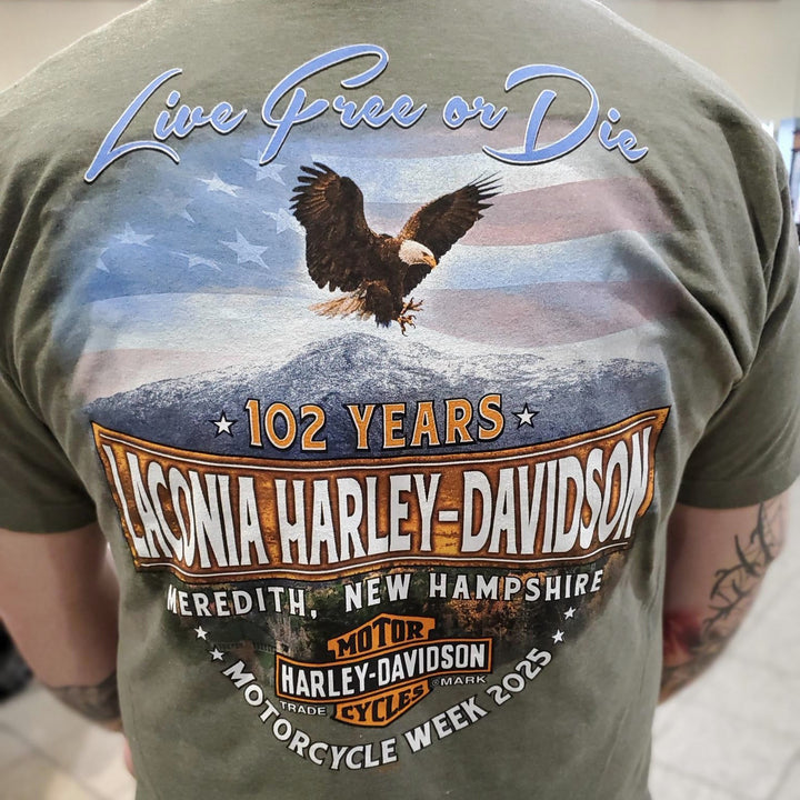 Laconia Motorcycle Week '25 Eagle T-Shirt Military Green