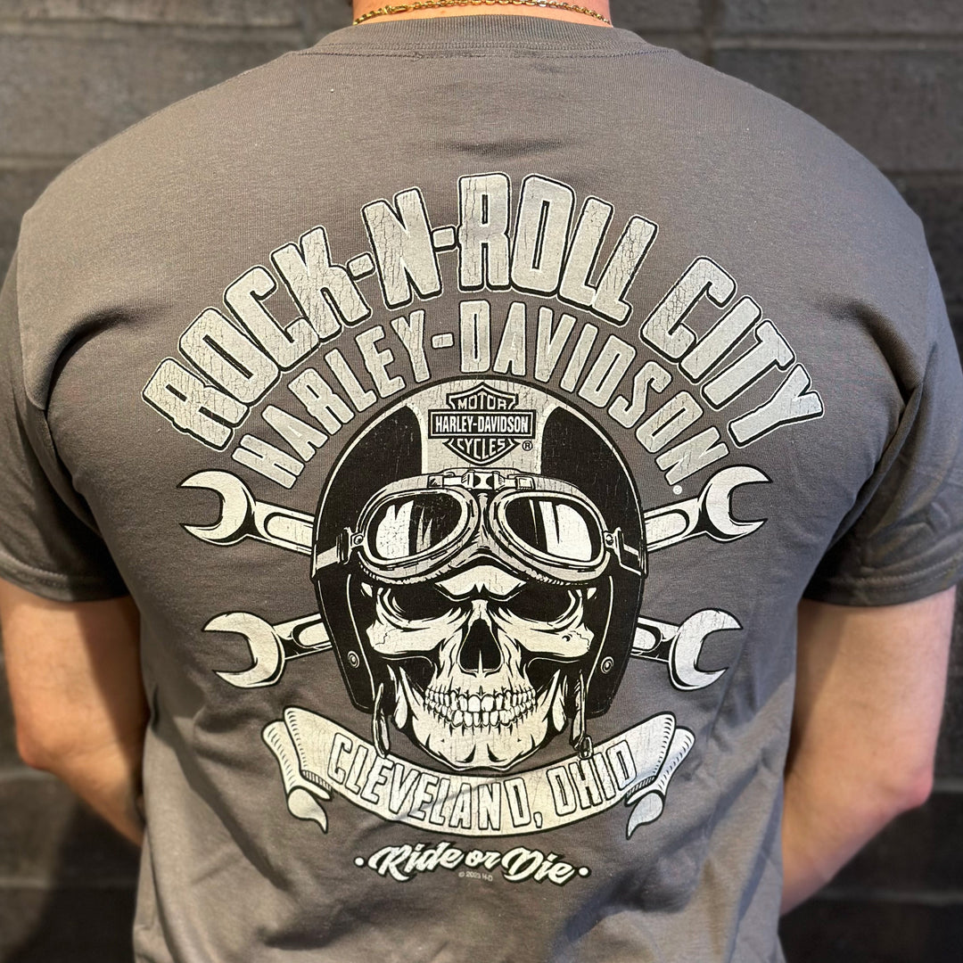 Rock-N-Roll City Wrench Skull T-Shirt Charcoal