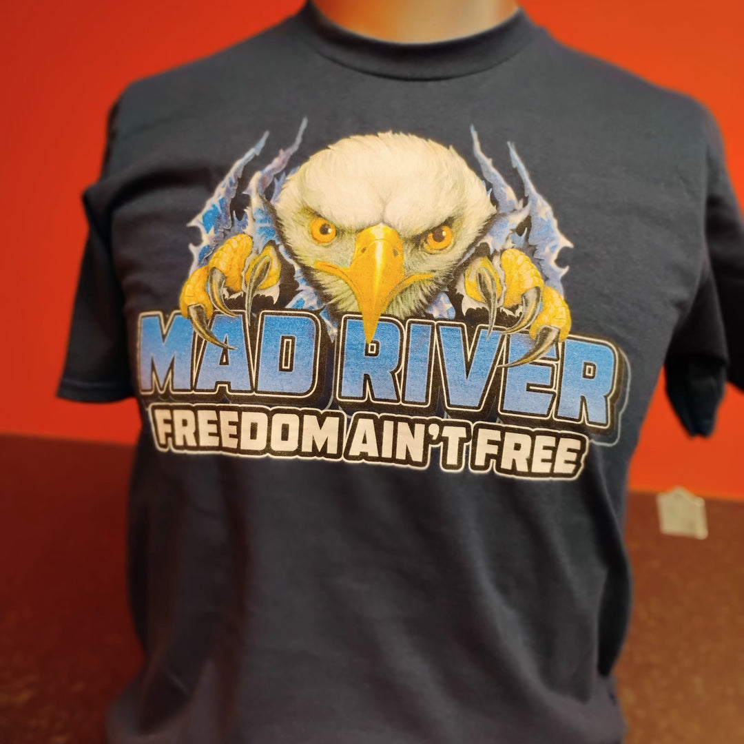 Mad River Ohio Bike Week '25 Ripped Eagle T-Shirt Navy
