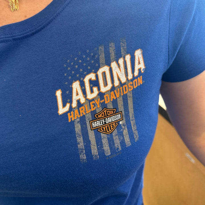 Laconia Distressed Flag Women's T-Shirt Royal Blue