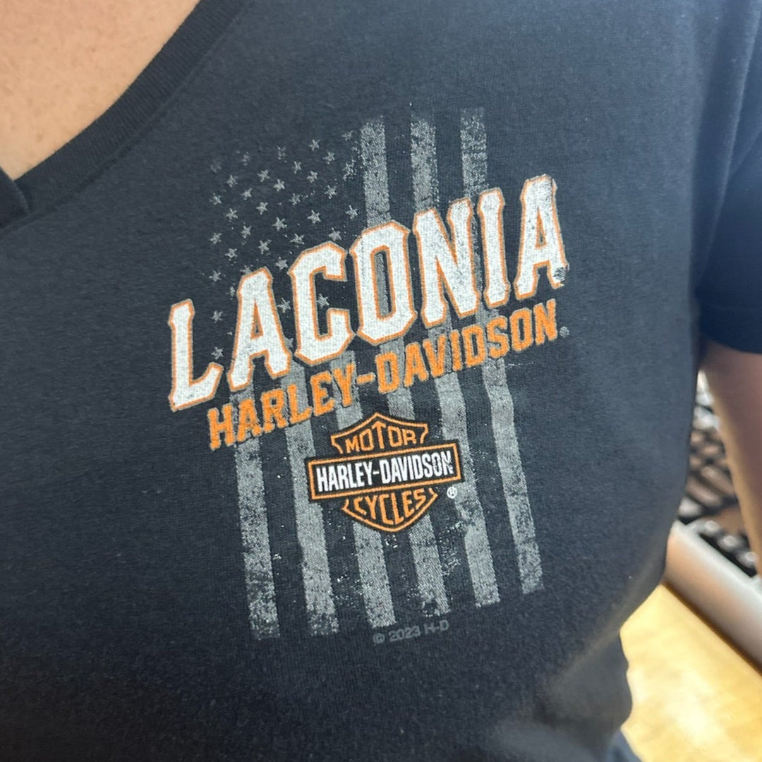 Laconia Distressed Flag Women's T-Shirt Black
