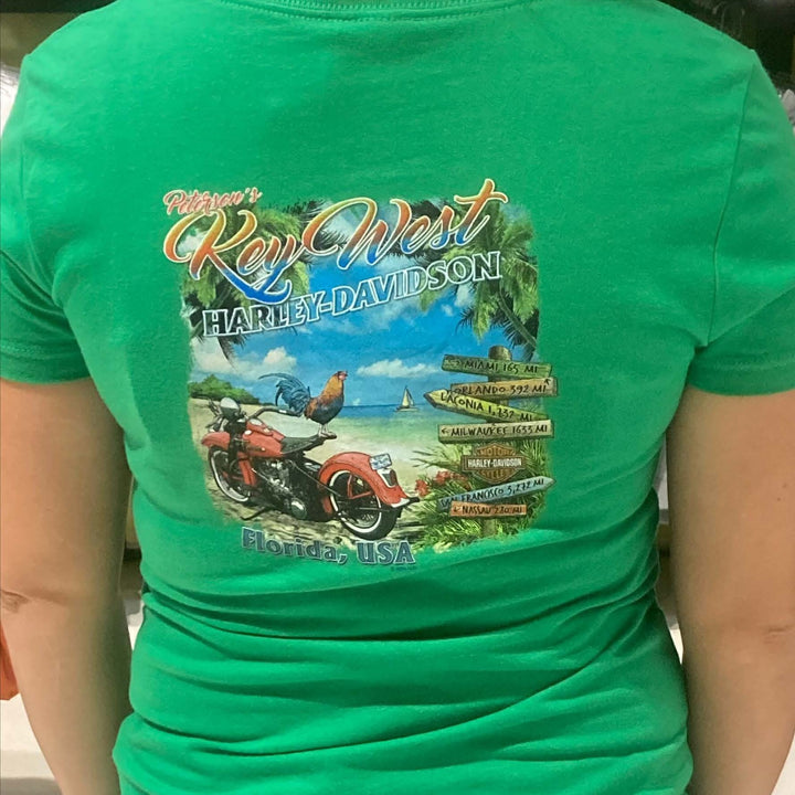 Peterson's Key West Bike Rooster Women's T-Shirt Kelly Green