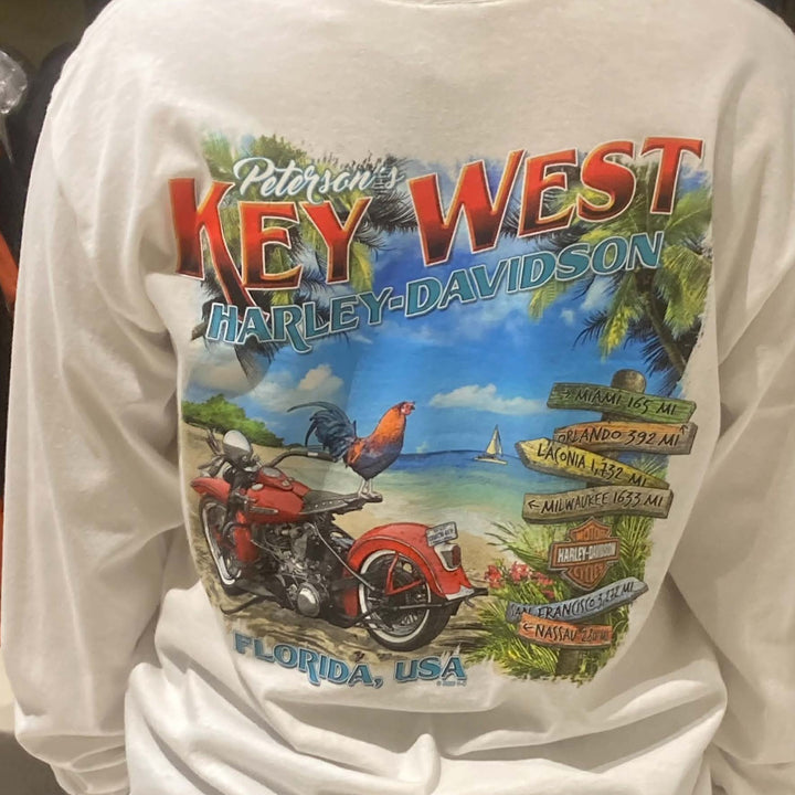 Peterson's Key West Bike Rooster Long Sleeve T-Shirt White