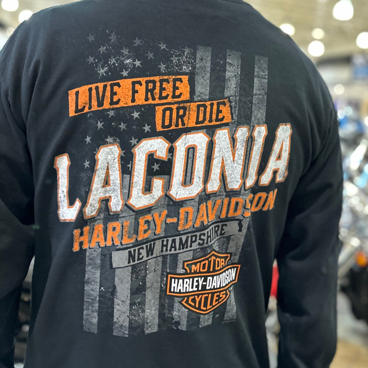 Laconia Distressed Flag Pocket Long Sleeve T-Shirt Black