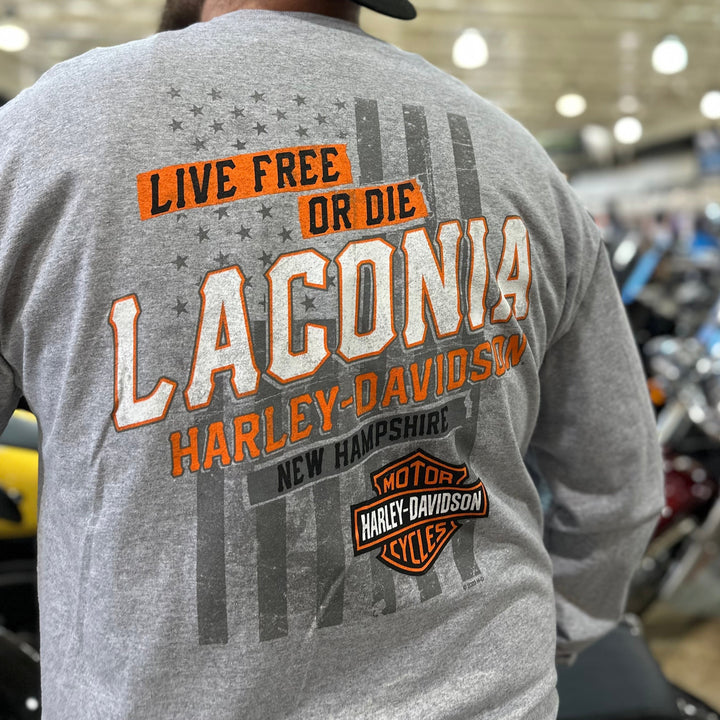 Laconia Distressed Flag Long Sleeve T-Shirt Gray