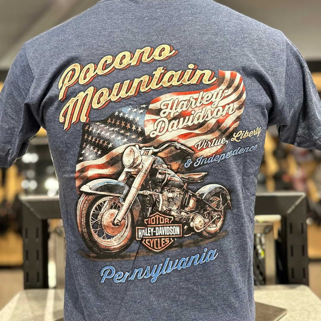 Pocono Mountain Waving Flag T-Shirt Heather Blue