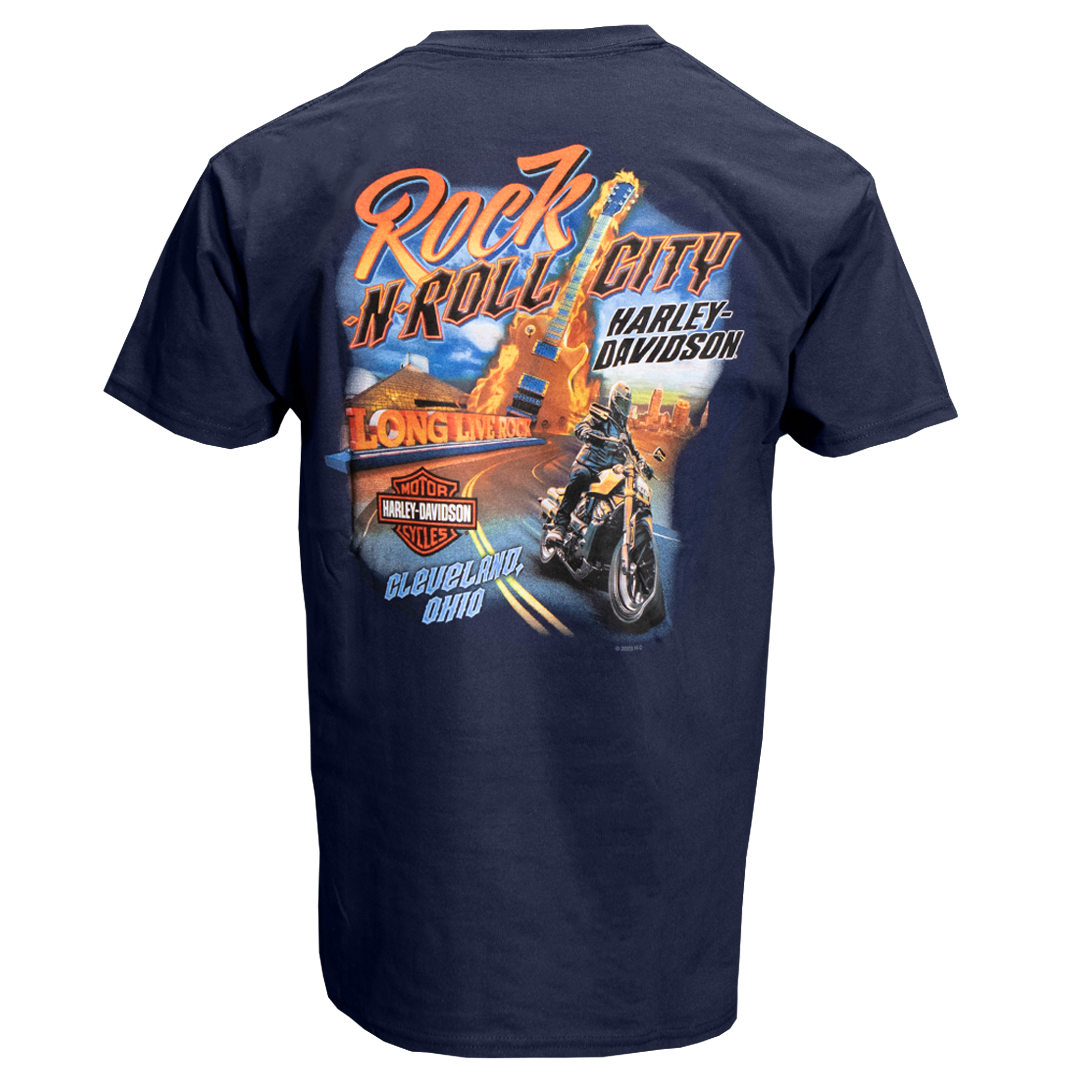 Rock-N-Roll City Flaming Guitar T-Shirt Navy – Orlando, Laconia, White ...