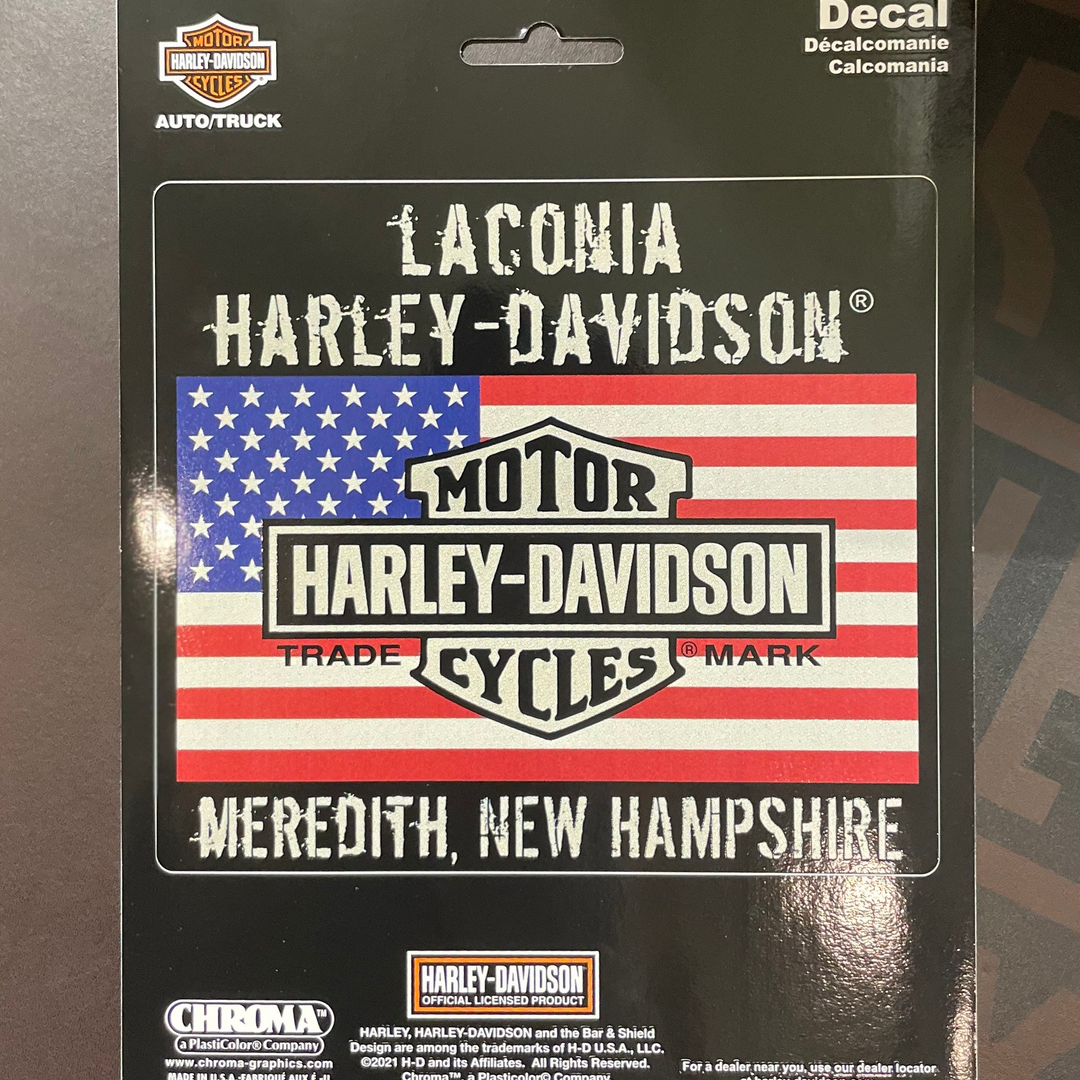 Laconia HD American Flag Dealer Decal 6x8