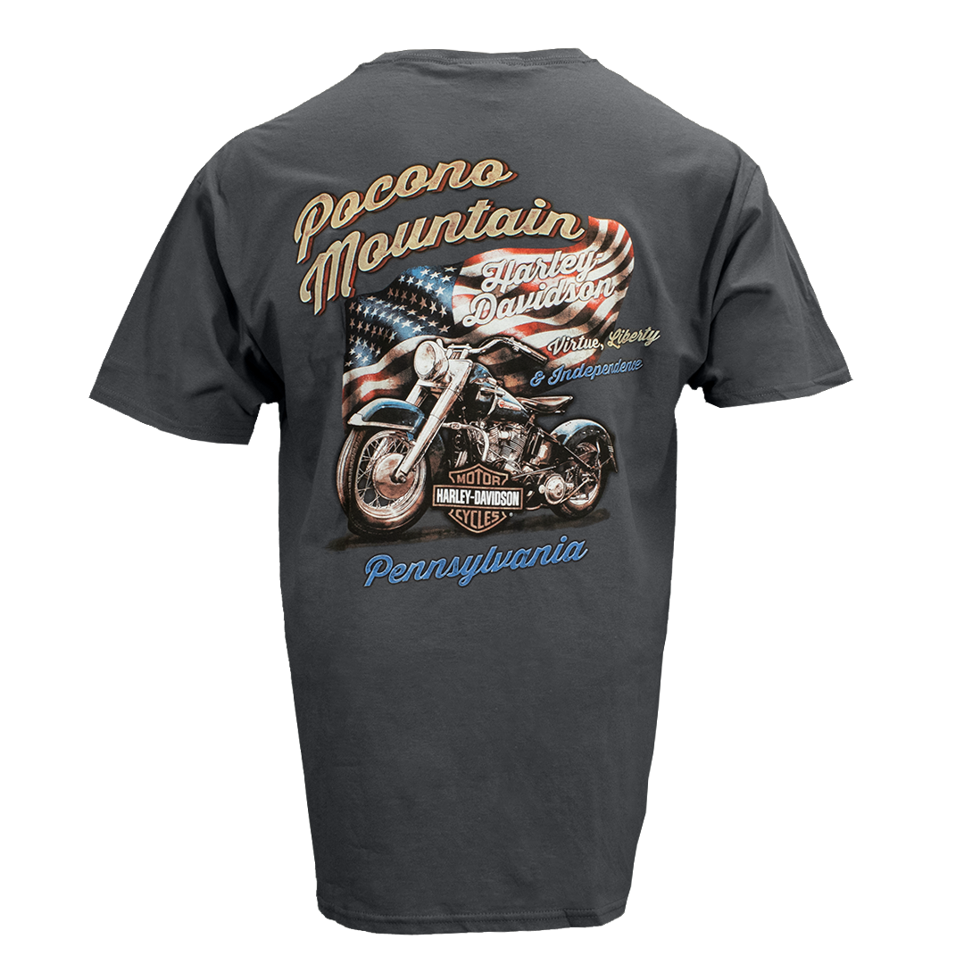 Pocono Mountain Waving Flag T-Shirt Charcoal