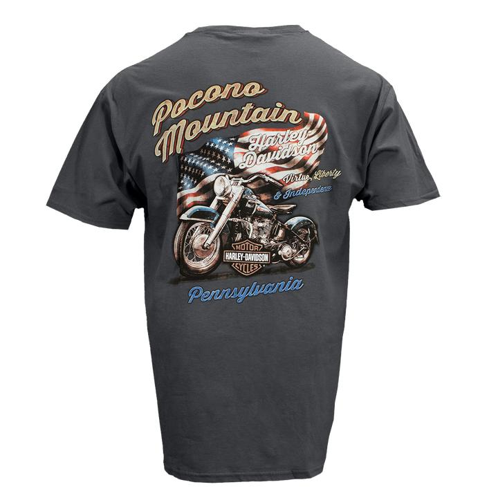 Pocono Mountain Waving Flag T-Shirt Charcoal